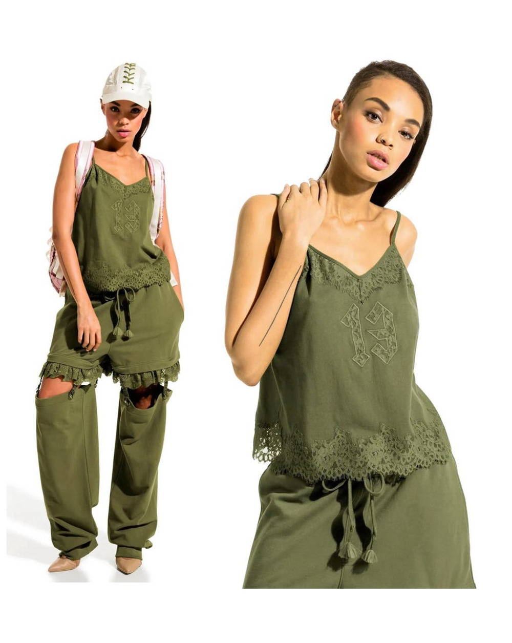 NWT Fenty Puma Lace Trim Sleep Cami, Olive Branch, Size XS